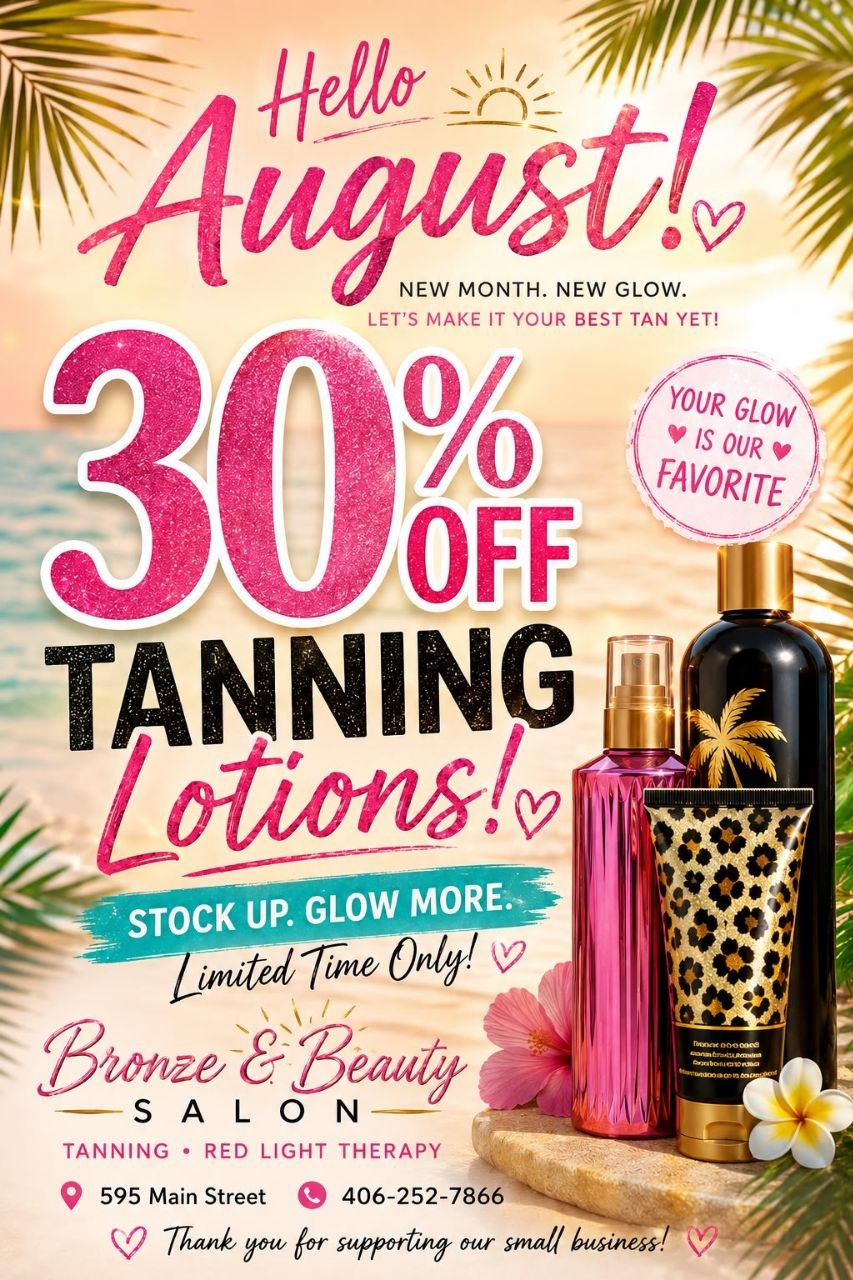 August special: 30% off tanning lotions for a limited time